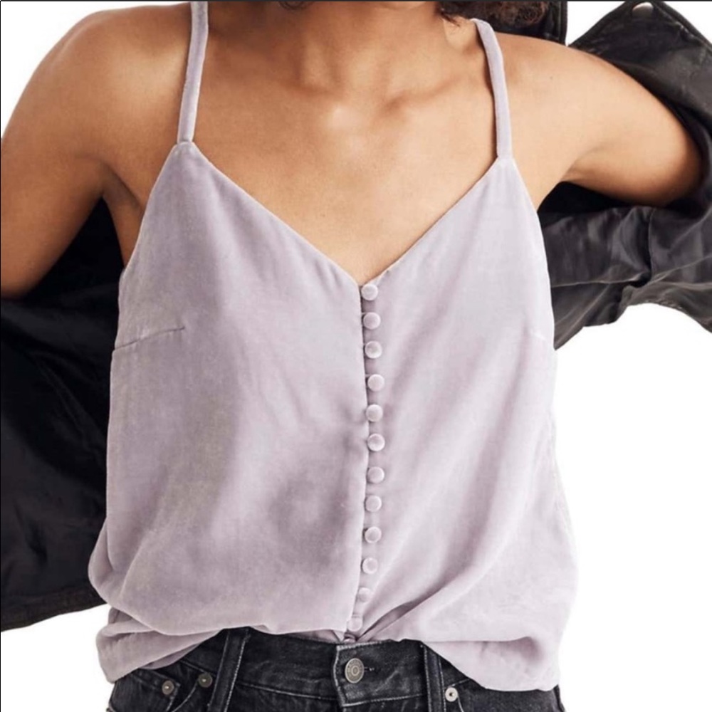 Lavender Button-Front Spaghetti Strap Tank Top